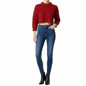 Babaton Aritzia Red Cable Knit Wool Cropped Sweater Size S